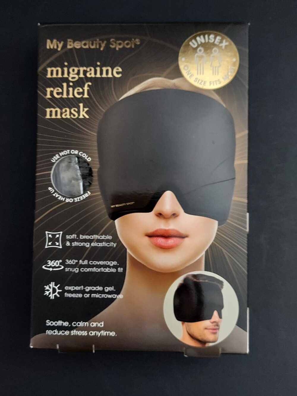 MY BEAUTY SPOT - Unisex Migraine Relief Gel Mask - Black - Hot/Cold - New